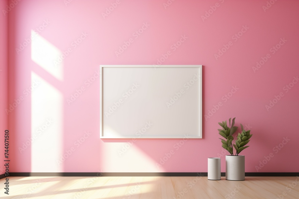 Sunlight and white blank frame for photo with shadow on pink wall Sunlight and white blank frame for photo with shadow on pink wall