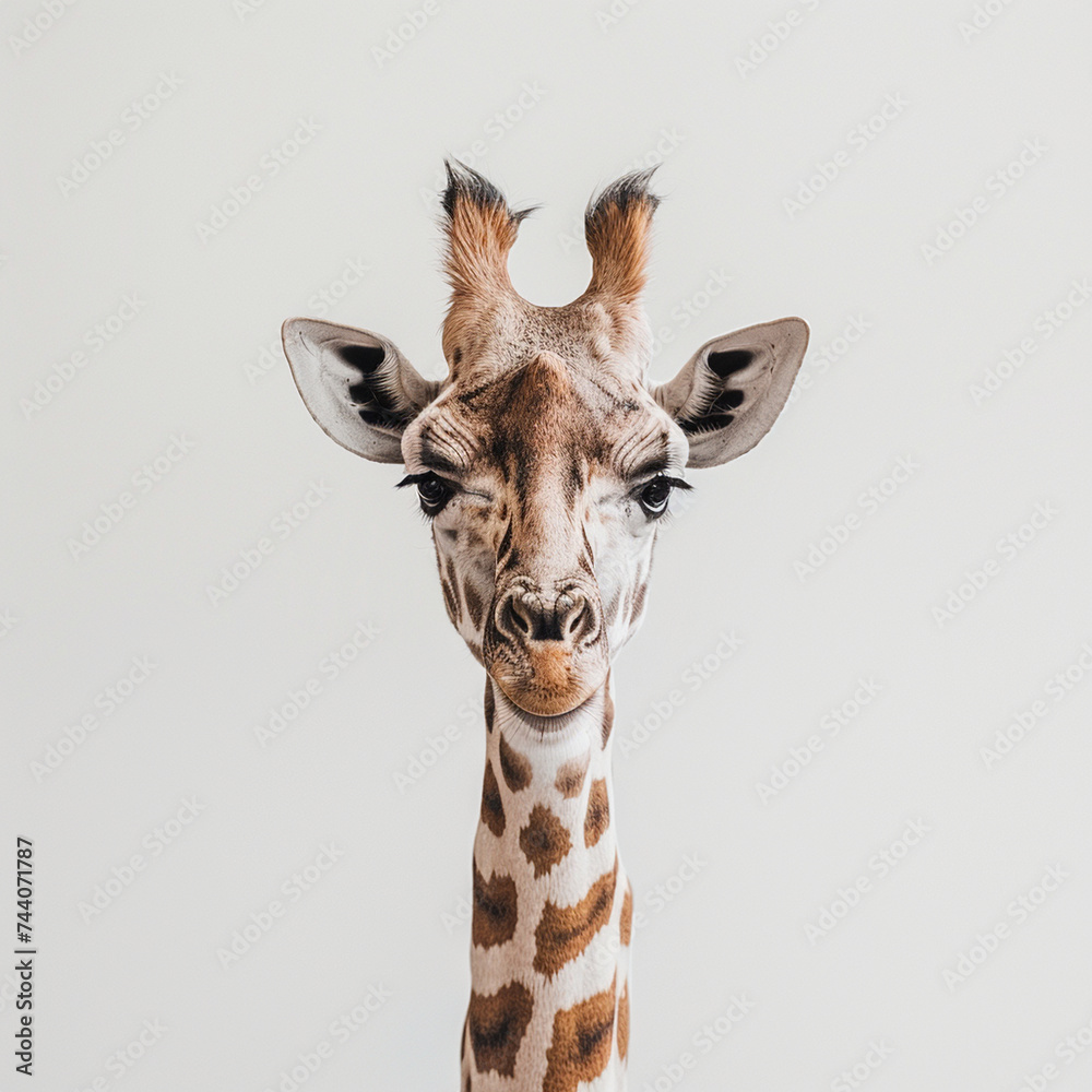 Cute curiosity giraffe Isolated on white transparent background