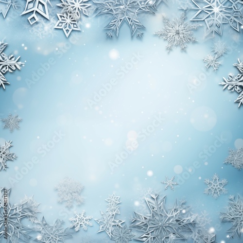 snowflake on blurred white and blue background with copy space for cute design © kenkuza