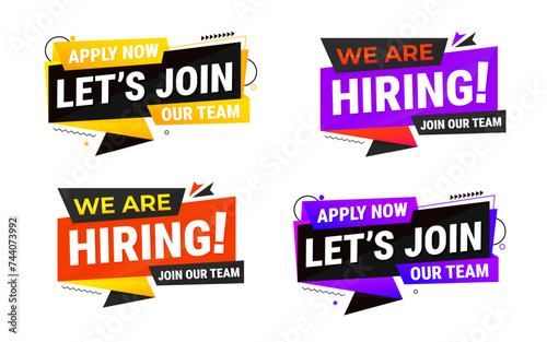 We're hiring banner set collection design. We are hiring job announcement template design employee vacancy announcement vacant position vector.