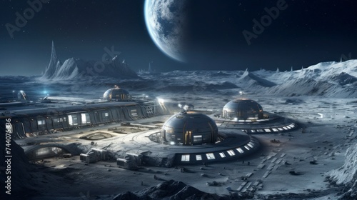 Concept of lunar base, where humans have established a presence. Natural satellite of the Earth colonization, space travel