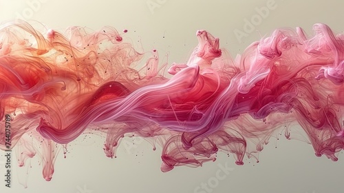  a group of pink and red smokes floating in the air on a light gray background with space for a text or a logo on the left side of the image.