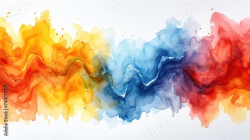  a multicolored painting on a white background with a blue sky in the middle of the image and a red, yellow, blue, orange, orange, and green, and white cloud in the middle of the middle of the top.