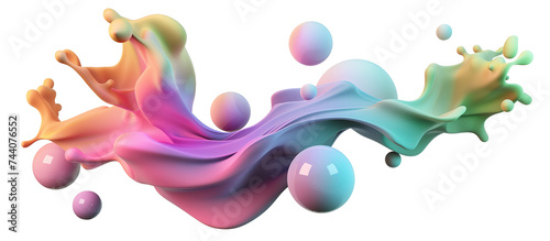 Abstract Colorful gradient flowing shape with some liquid sphere, 3d render