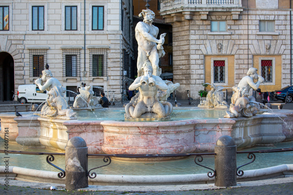 Fontana del Moro (Moor Fountain) located in Piazza Navona, Rome, Italy.