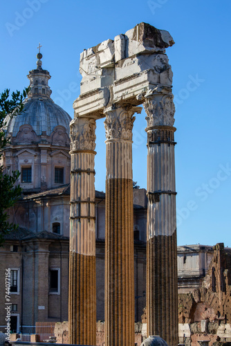 Photography Forum of Caesar (Foro di Cesare), part of Forum Romanum, view of the ruins of Te