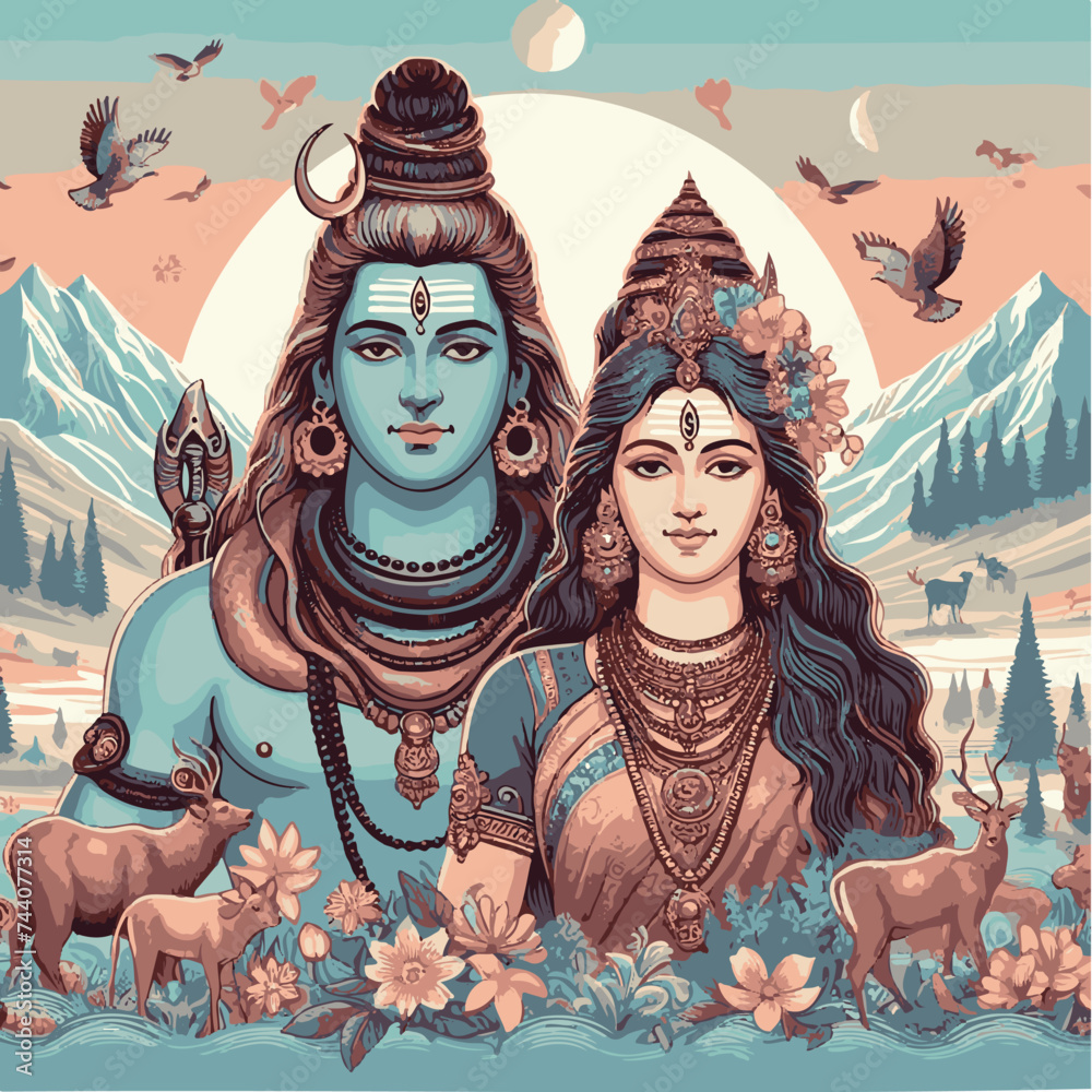 Ταπετσαρία illustration of lord shiva and parvati