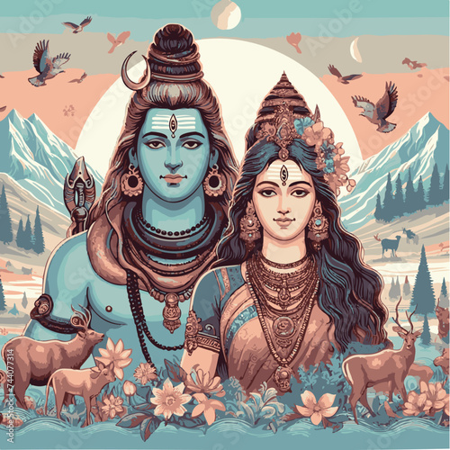 illustration of lord shiva and parvati photo