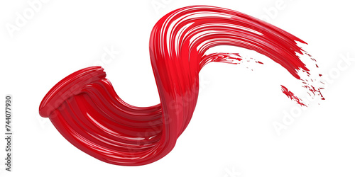 Twisted 3d rendering shape, red brush stroke isolated on transparent background