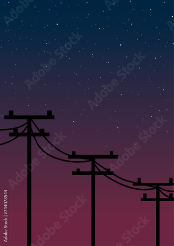 night sky with stars, power lines view at night , a magical night .