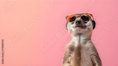 Creative animal concept. Llama in sunglass shade glasses isolated on solid pastel background, commercial, editorial advertisement, surreal surrealism © Muzikitooo