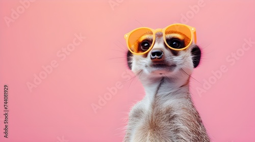 Creative animal concept. Llama in sunglass shade glasses isolated on solid pastel background, commercial, editorial advertisement, surreal surrealism