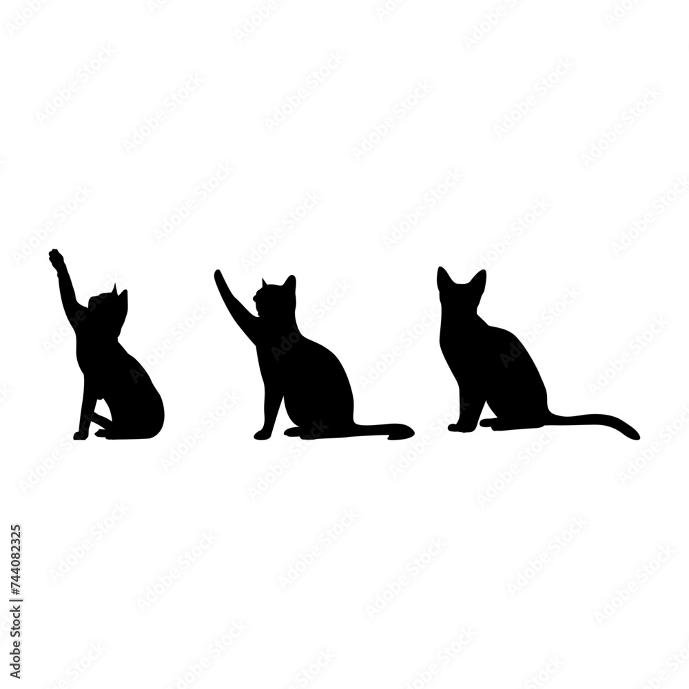 A collection of vector illustrations featuring various cat silhouettes, characterized by their graceful and elegant forms, perfect for use in design projects, logos, or decorative elements with a cont
