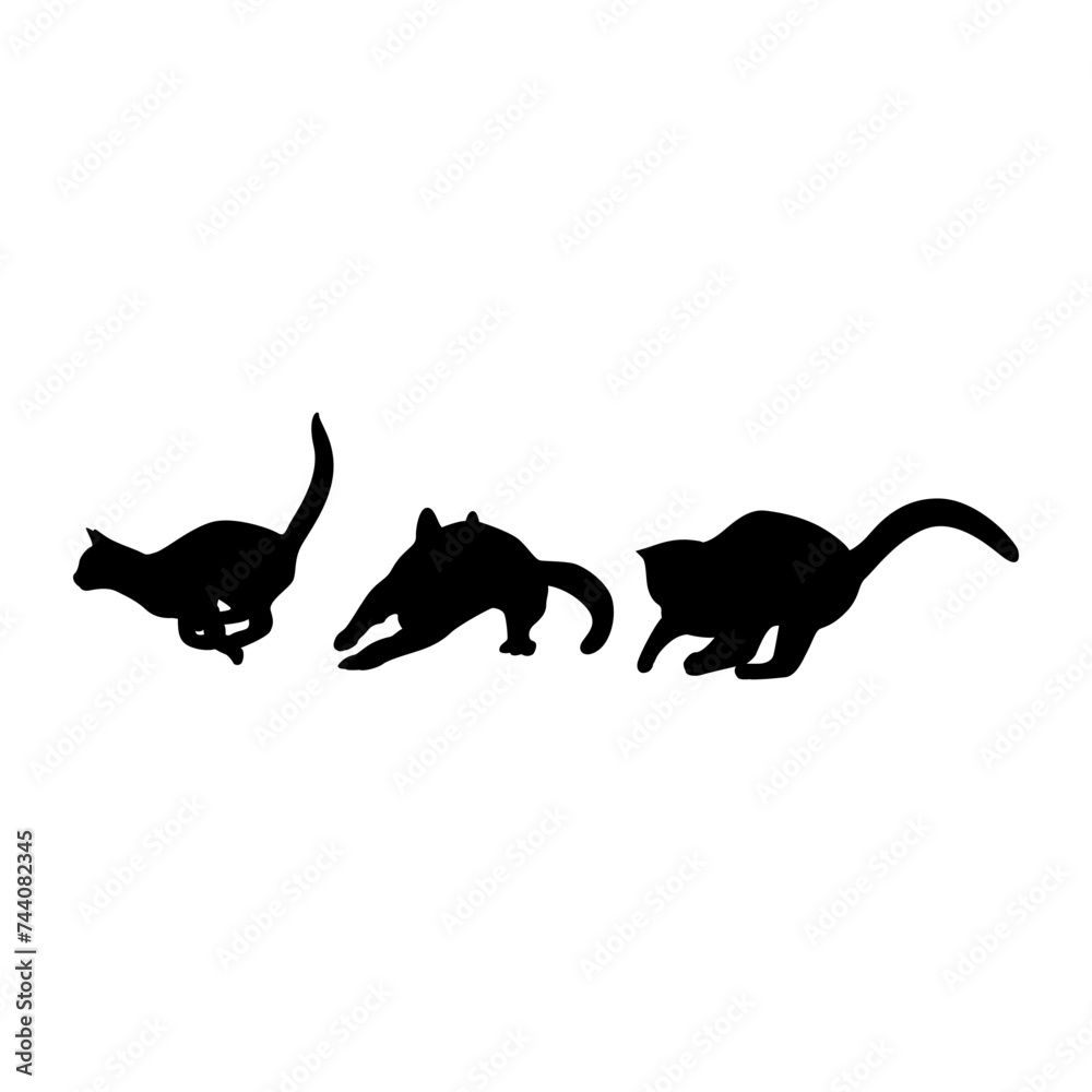 A collection of vector illustrations featuring various cat silhouettes, characterized by their graceful and elegant forms, perfect for use in design projects, logos, or decorative elements with a cont