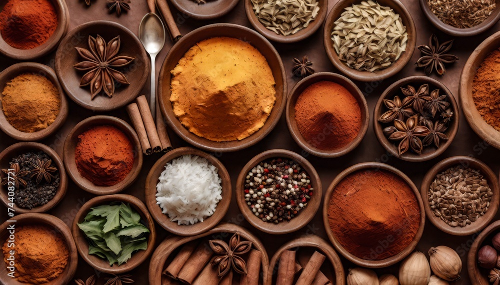 Spices and Herbs in Terracotta Pots: Aromatic Cooking Ingredients