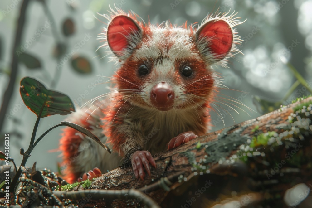 A rare red opossum in a jungle