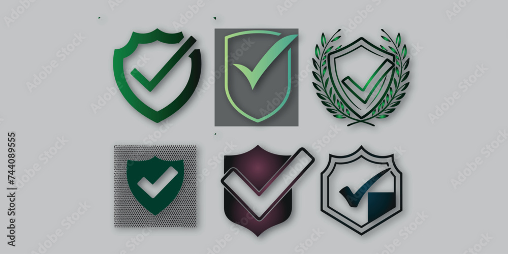 Vector check mark shield multiple colours set design Vector check mark shield multiple colours set design