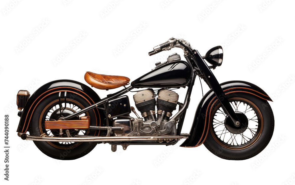 Vintage Cruiser Motorcycle Design Isolated on Transparent Background PNG.