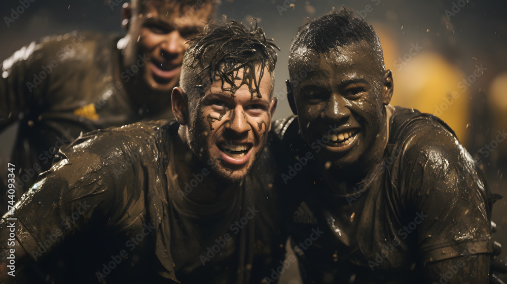 teamwork in soccer game sport at night with big fight teamwork in soccer game sport at night with big fight