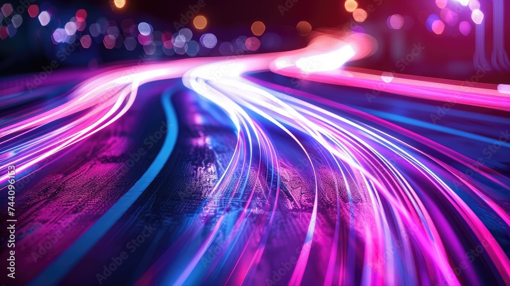 © Thanaphon - Visualization of digital data transfer technology background with light pulses racing across circuits