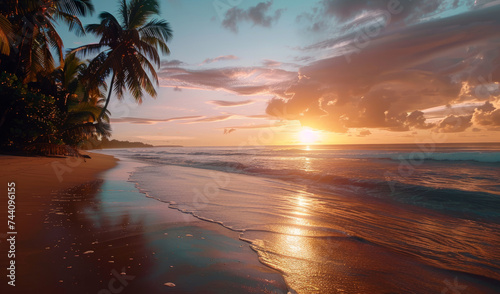 sunset over the tropical beach