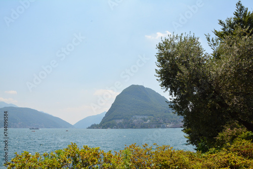 Il Monte San Salvatore dal Parco Ciani a Lugano, Canton Ticino, Svizzera. photo