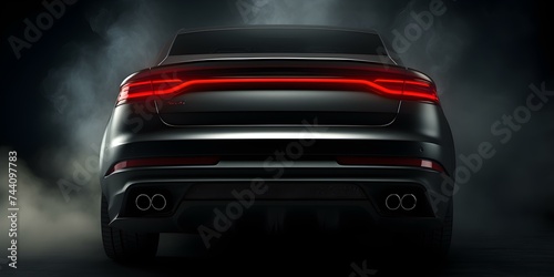 A black vehicle with twin oval exhaust tips on the rear bumper. Concept Car Features, Exhaust System, Vehicle Design, Automotive Detailing