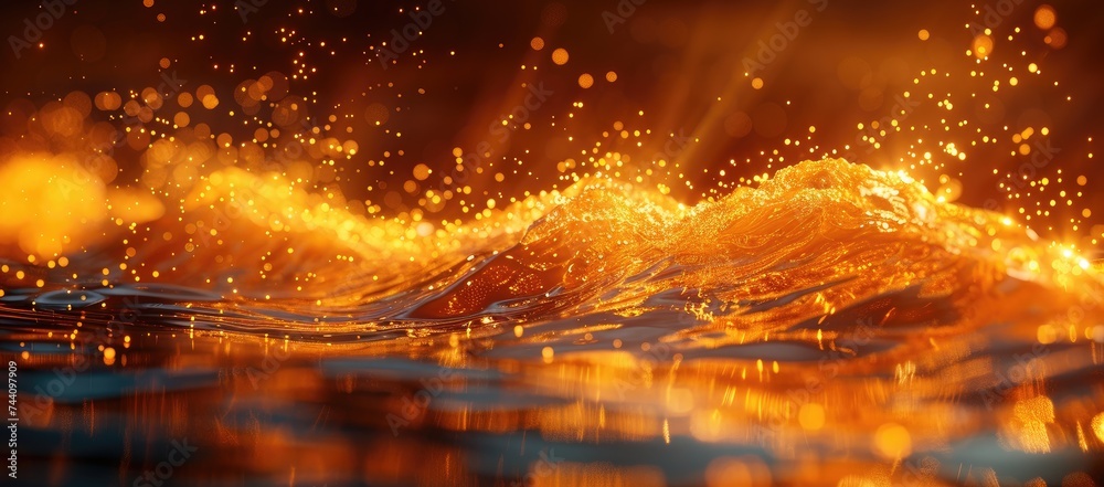 A mesmerizing display of fiery amber waves dancing in the moonlit water, igniting a sense of awe and wonder in the outdoor night A mesmerizing display of fiery amber waves dancing in the moonlit water, igniting a sense of awe and wonder in the outdoor night