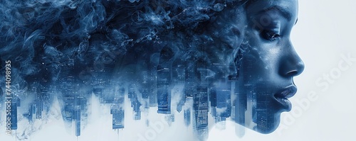A solitary figure gazes out at the frozen cityscape, a canvas of watercolor art illuminated by the cool light of winter