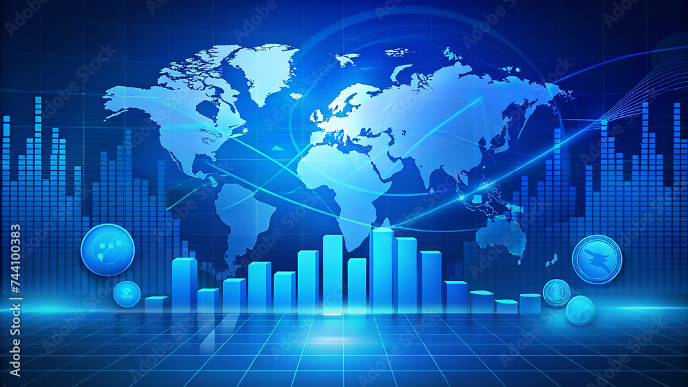 Finance style business growth with world map background Finance style business growth with world map background