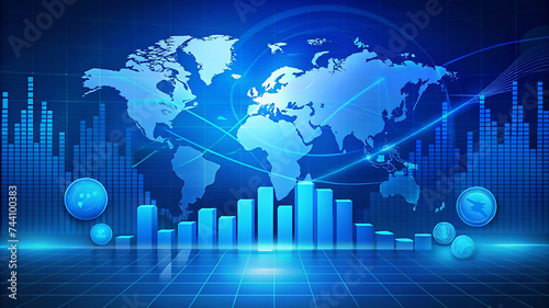 Finance style business growth with world map background