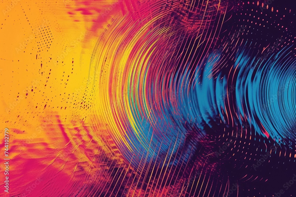 An eye-catching abstract background featuring a vibrant mix of lines and dots in various colors, Psychedelic visualization of sound waves in a hearing test, AI Generated - obrazy, fototapety, plakaty 