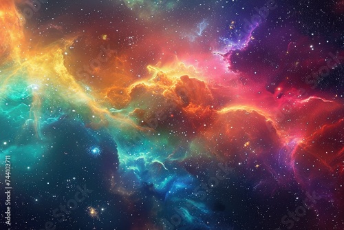 Fototapeta Naklejka Na Ścianę i Meble -  An image capturing the colorful expanse of space, brimming with numerous twinkling stars, Psychedelic space scene with a vibrant and colorful nebula, AI Generated
