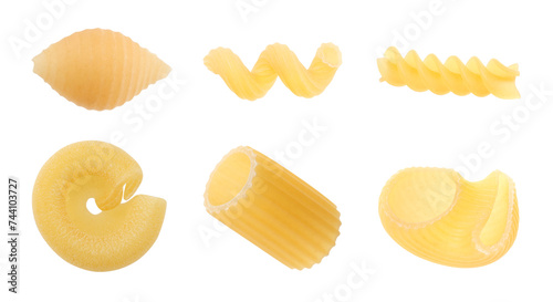 Different types of pasta isolated on white, set