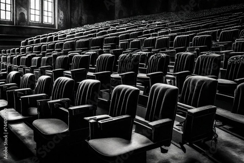 The silent cinema echoed with memories, rows of empty seats waiting for the next audience.  photo