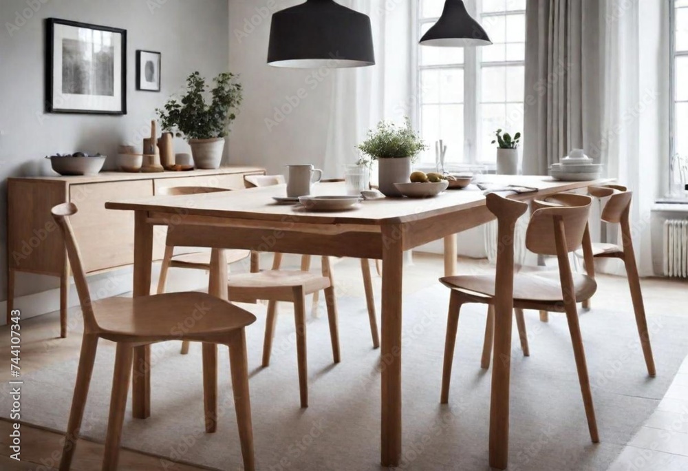 Obraz premium Go for a Scandinavian design with a simple and functional dining table. 