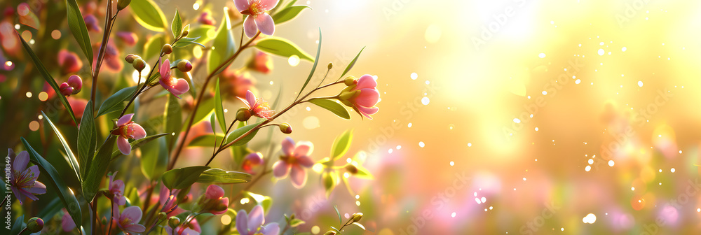 spring wild flowers in sunlight - abstract springtime background