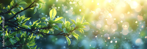 tree leaves in the forest sunlight - abstract springtime background