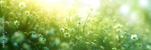 spring wild flowers in sunlight - abstract springtime background