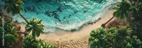Tropical Paradise Aerial View - An aerial perspective of a stunning tropical beach with lush greenery