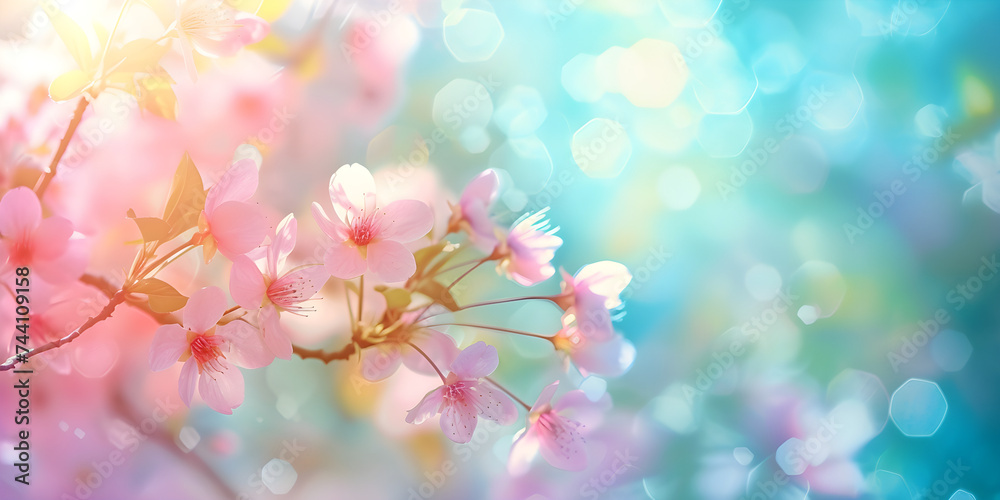 Fototapeta premium blossoming tree in the forest - abstract springtime background