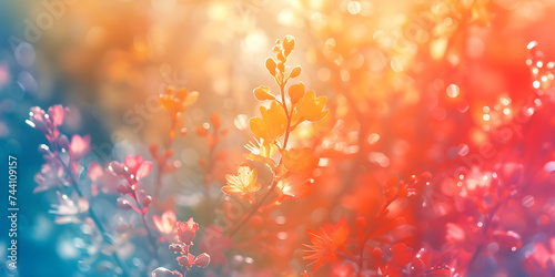 blossoming flowers at sunset - abstract springtime background