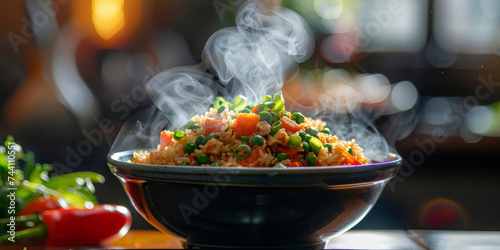 Steam Rising From Bowl of Fried Rice