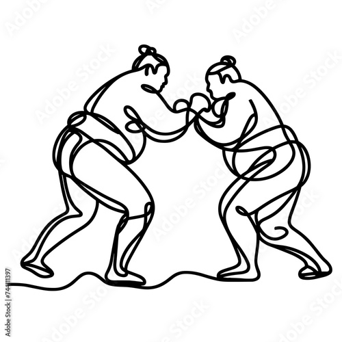 A bout between two sumo wrestlers, line drawing style © Elena