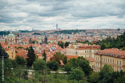 View over historic center of Prague with castle, Czech Republic 
