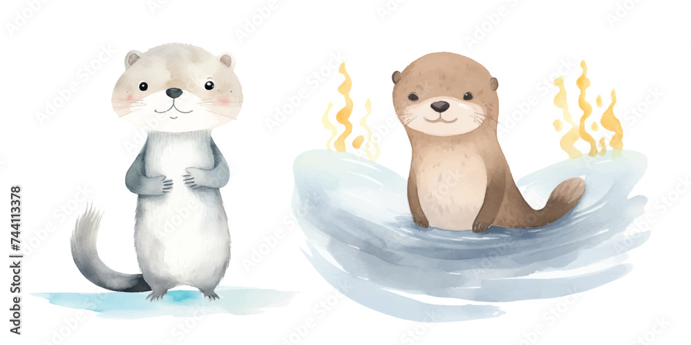 cute otter watercolor illustration cute otter watercolor illustration