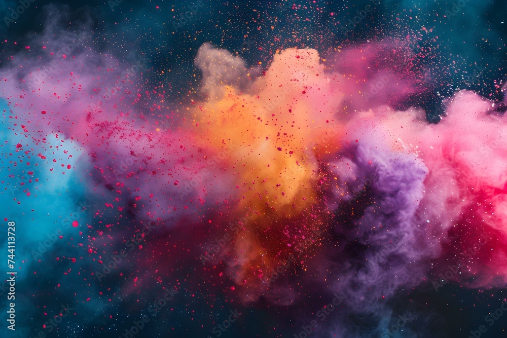 Explosive display of vibrant red powder on a dark background. Concept Colorful Powder Explosion, Dark Background, Vibrant Red, Explosive Display, Photography Concept