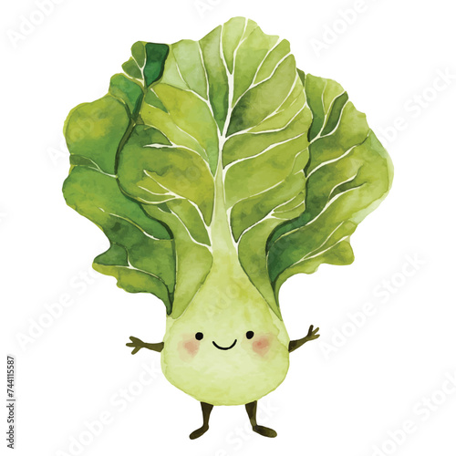 ute smiling lettuce watercolor vector illustration 