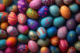 A vibrant cluster of intricately decorated easter eggs, each resembling a spherical work of art, evoking feelings of joy and celebration