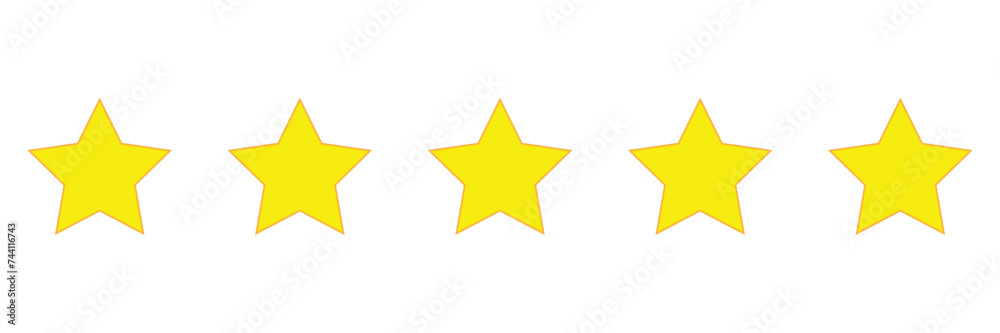 Five golden star product quality rating. Flat stars icon for apps and websites. Vector illustration. EPS file 542. Five golden star product quality rating. Flat stars icon for apps and websites. Vector illustration. EPS file 542.